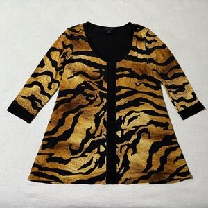 Eva Varro Top Women's XL Tunic Brown Animal Print Leopard Cheetah Pullover